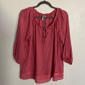 By Design Lace Tie Front Top Stitch fix Sz 1Xl Dark pink NWT